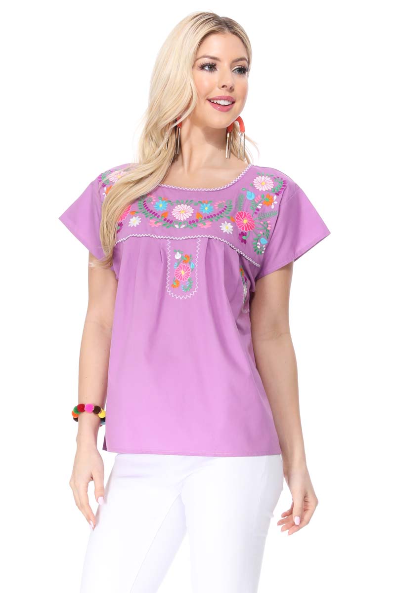 Women Traditional Puebla Mexican Embroidered Blouse Turquoise MT801