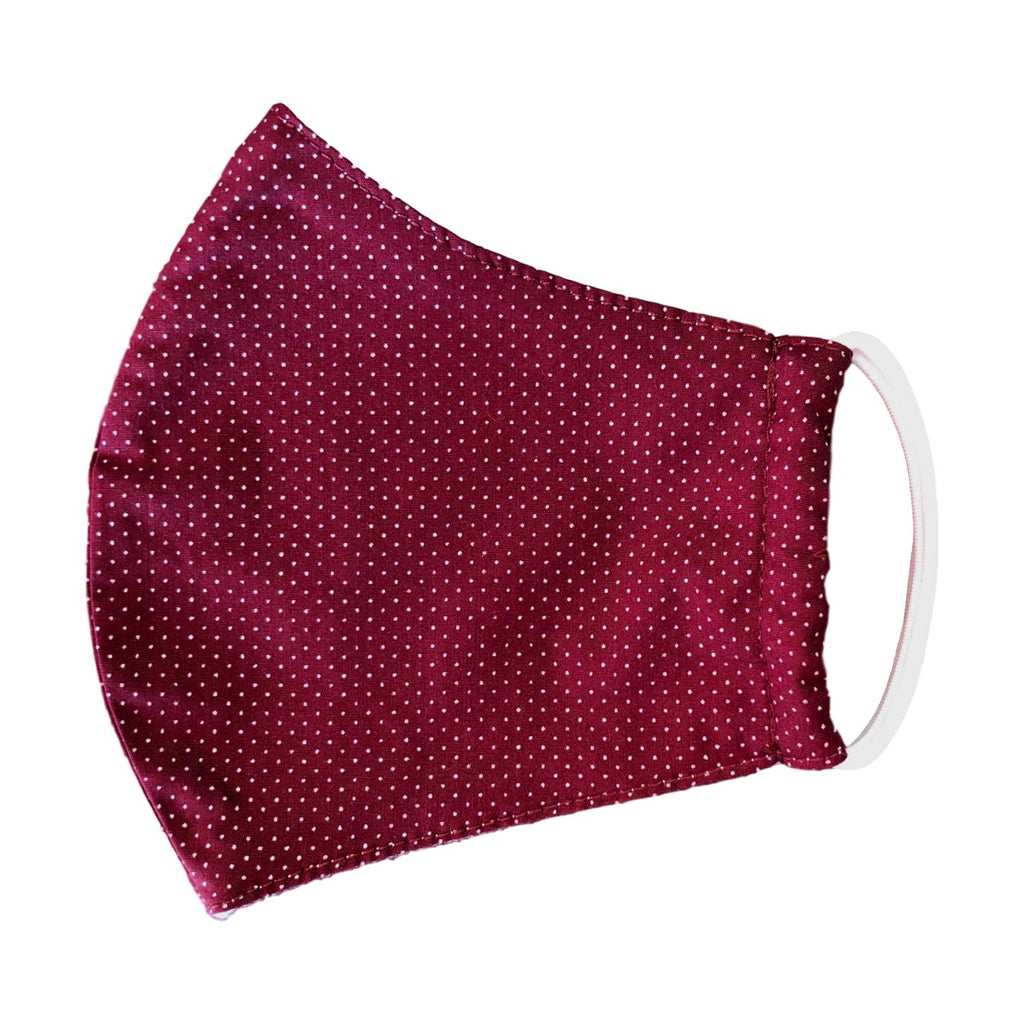 Face Mask,  Cotton Blend, 2 layers, Burgundy Dots, Washable, Reusable Mask, Adult Size