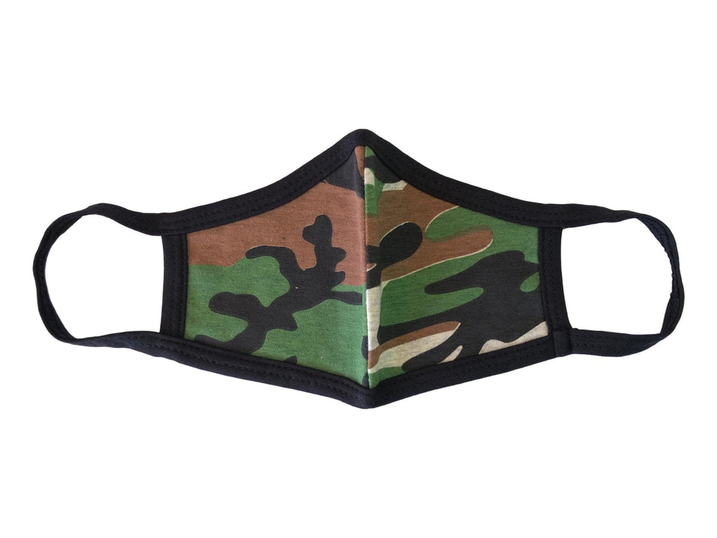 Green Camouflage Face Mask, Cotton, 2 layers, Washable, Reusable Mask, Youth Size