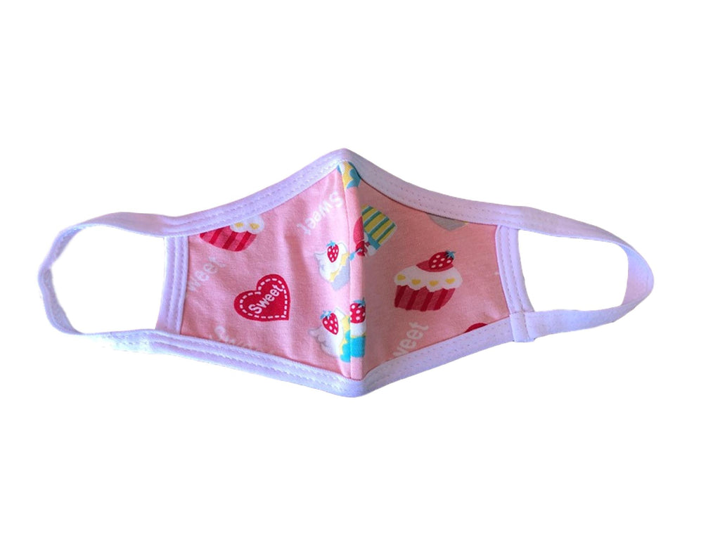 Face Mask, 100% Cotton, 2 layers, Pink Cupcake, Washable, Reusable Mask, Youth Size