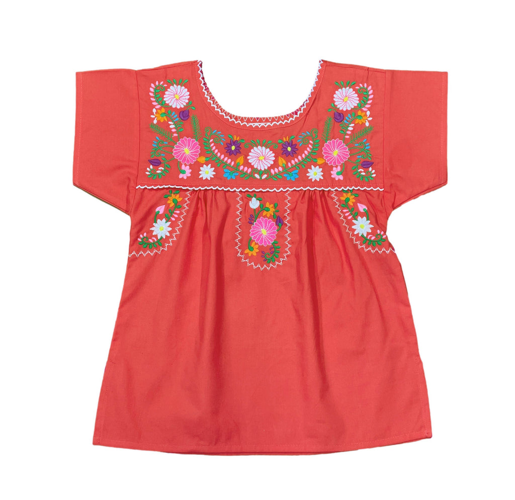 Traditional Puebla Mexican Youth Girl Embroidered Blouse White MT800