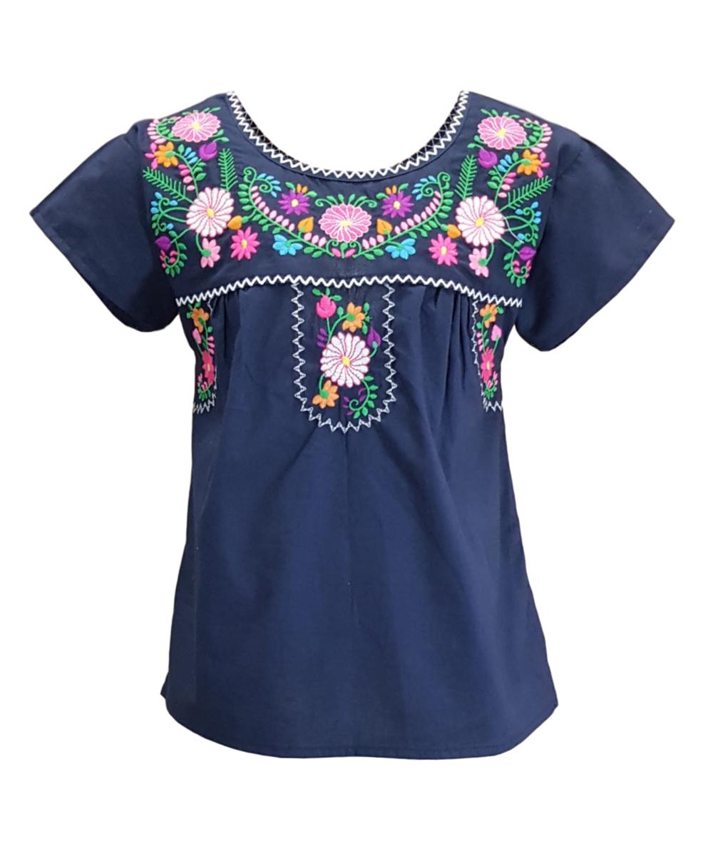 Traditional Puebla Mexican Youth Girl Embroidered Blouse White MT800