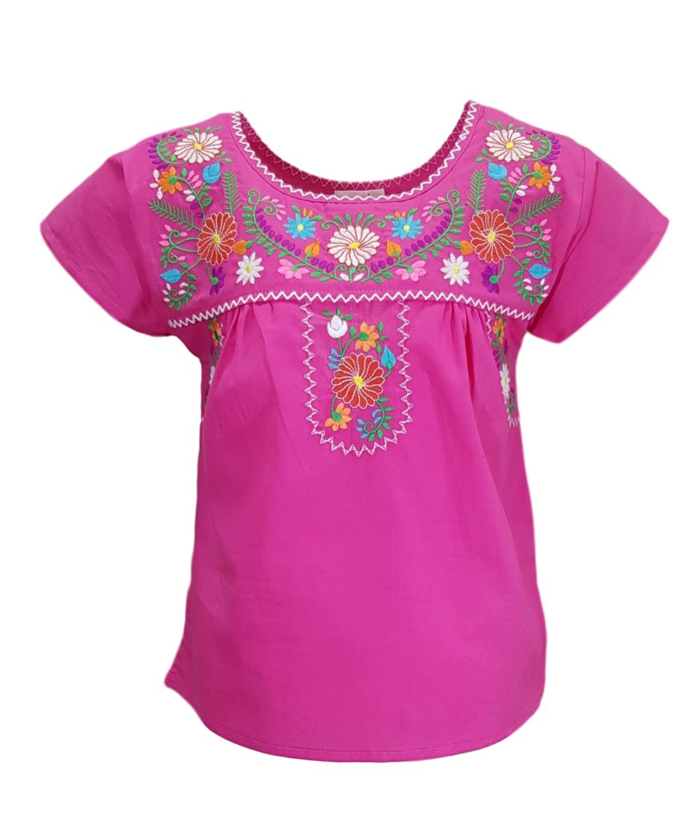 Traditional Puebla Mexican Youth Girl Embroidered Blouse White MT800