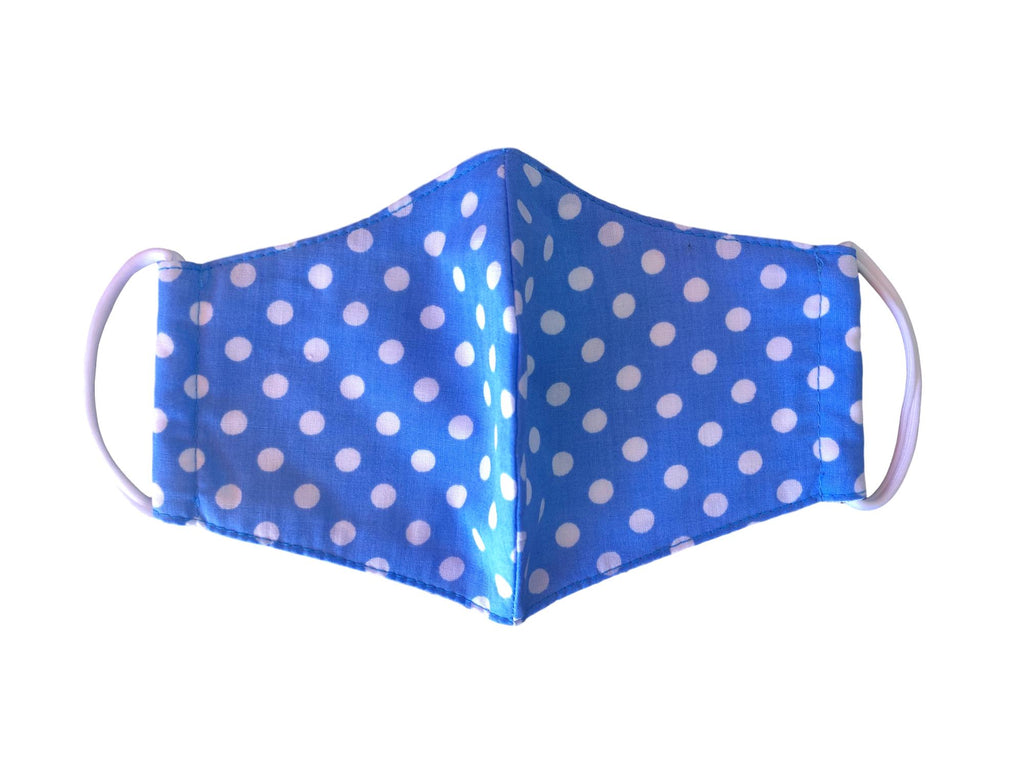 Face Mask,  Cotton Blend, 2 layers, Blue Polka Dots, Washable, Reusable Mask, Youth Size