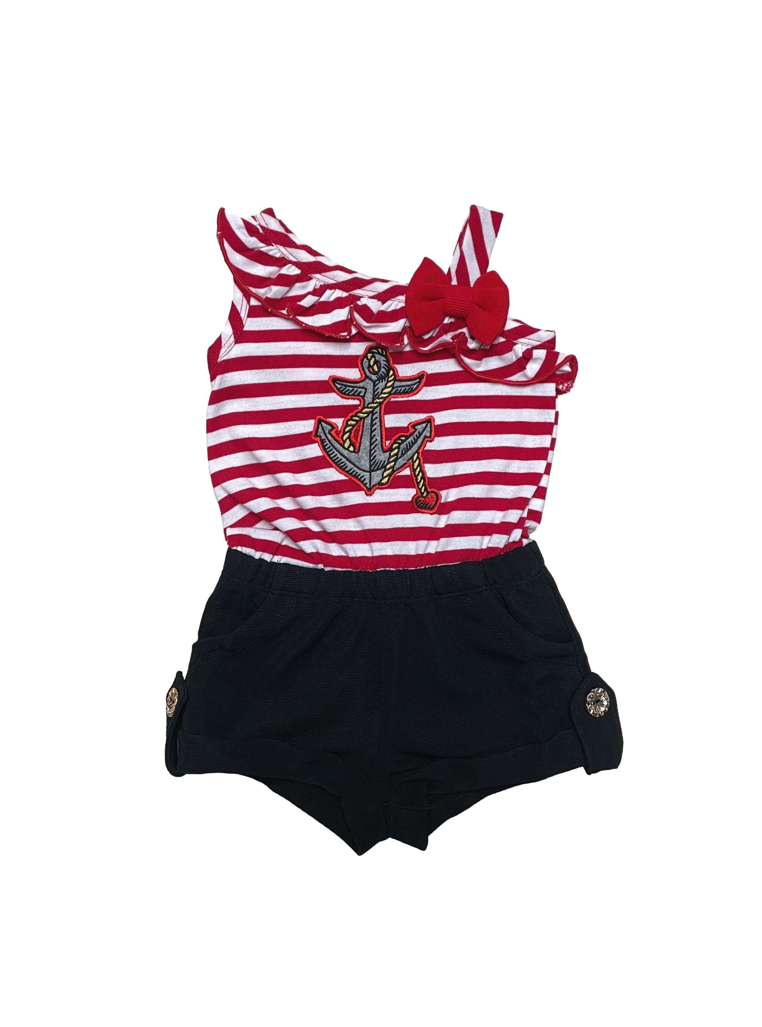 Stripe Anchor Asymmetrical Romper 6M/9M-7