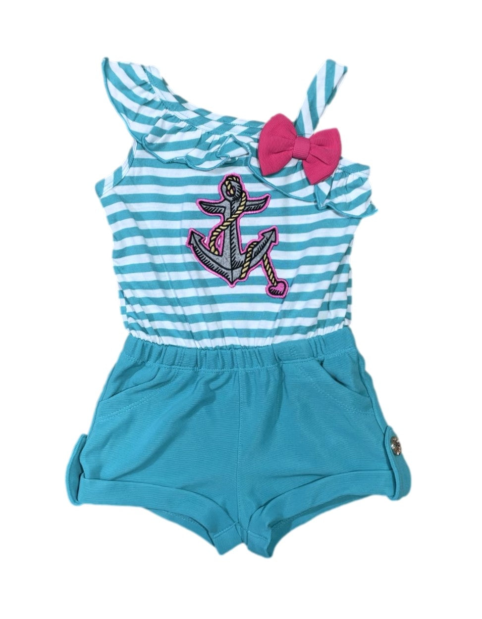Stripe Anchor Asymmetrical Romper 6M/9M-7