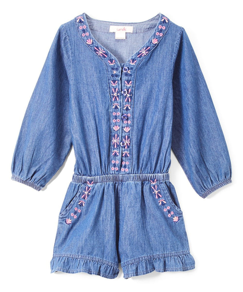 unikinc - Girl Denim Romper with sleeves - Unikinc