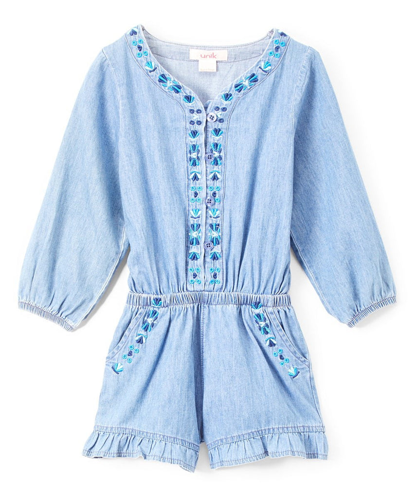 unikinc - Girl Denim Romper with sleeves - Unikinc