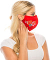Embroidered Face Mask, RED  Cotton Blend, 2 layers W/Pocket for a filter, Washable, Reusable Mask, Adult Size