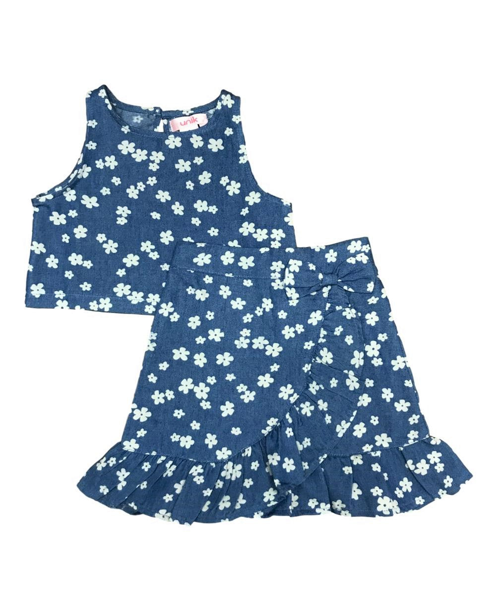 unik Girl Denim Print Skirt Set 2-14