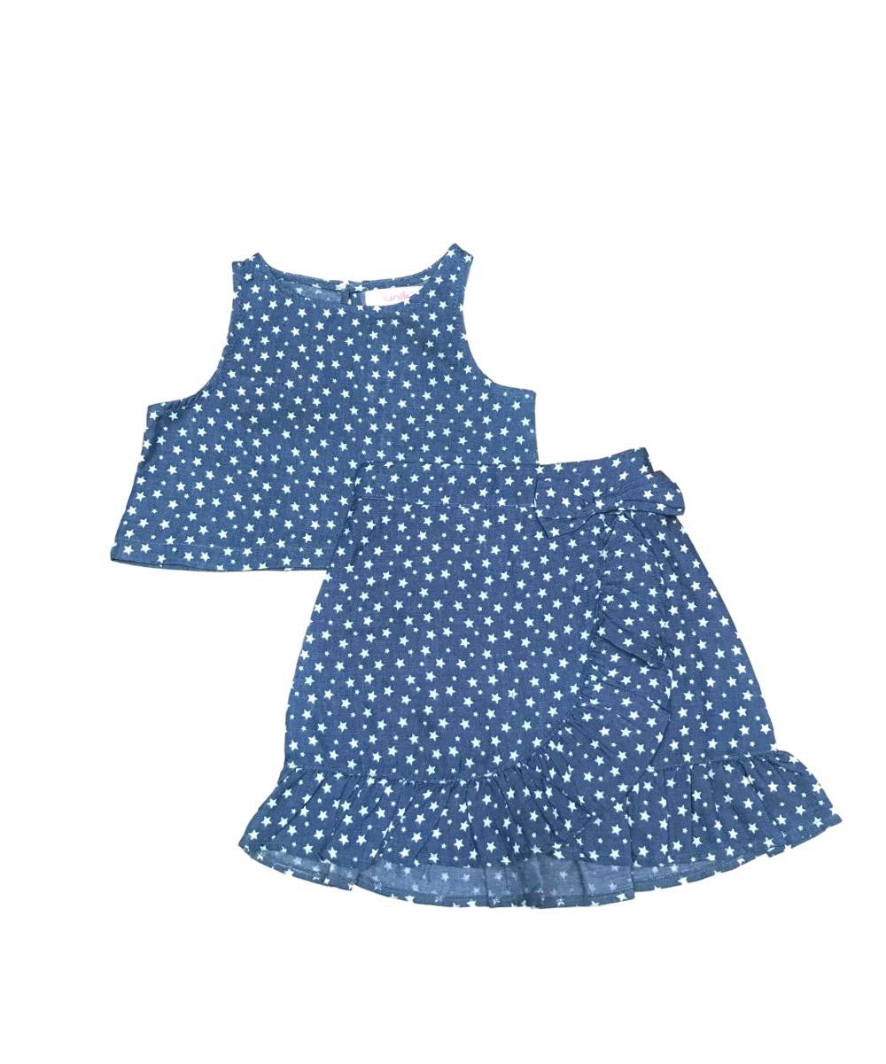 unik Girl Denim Print Skirt Set 2-14