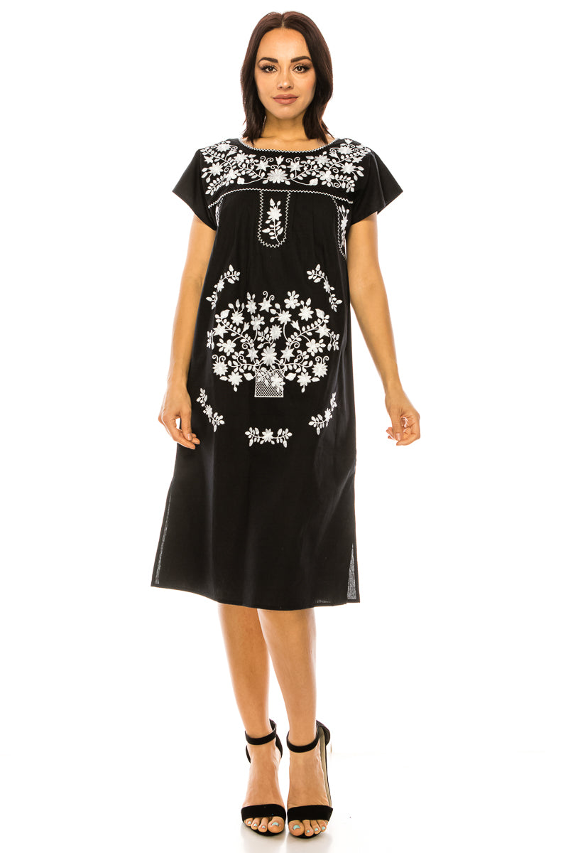 unik Embroidered Traditional Adult Puebla Mexican Dress Coral WD2058