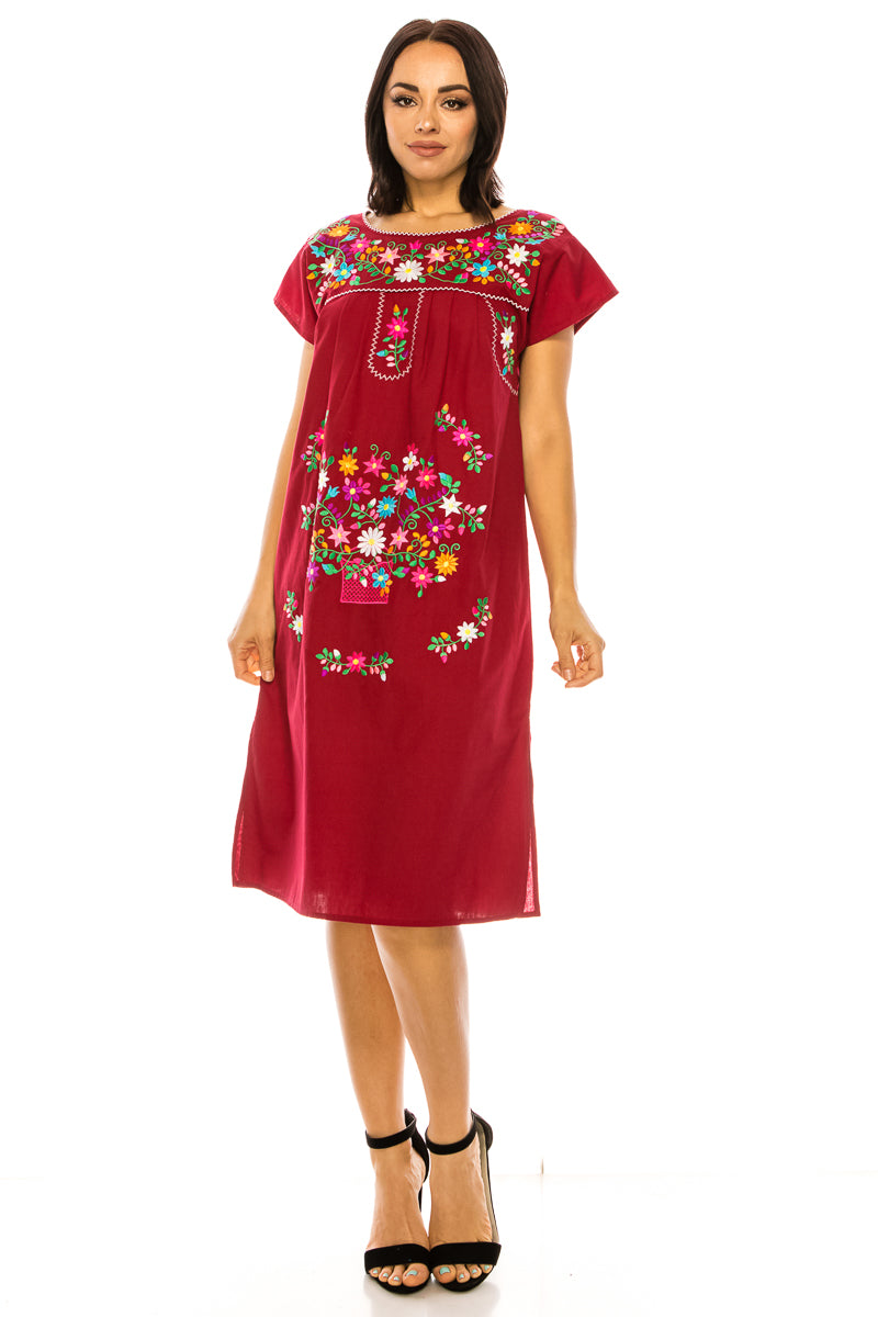 unik Embroidered Traditional Adult Puebla Mexican Dress Coral WD2058