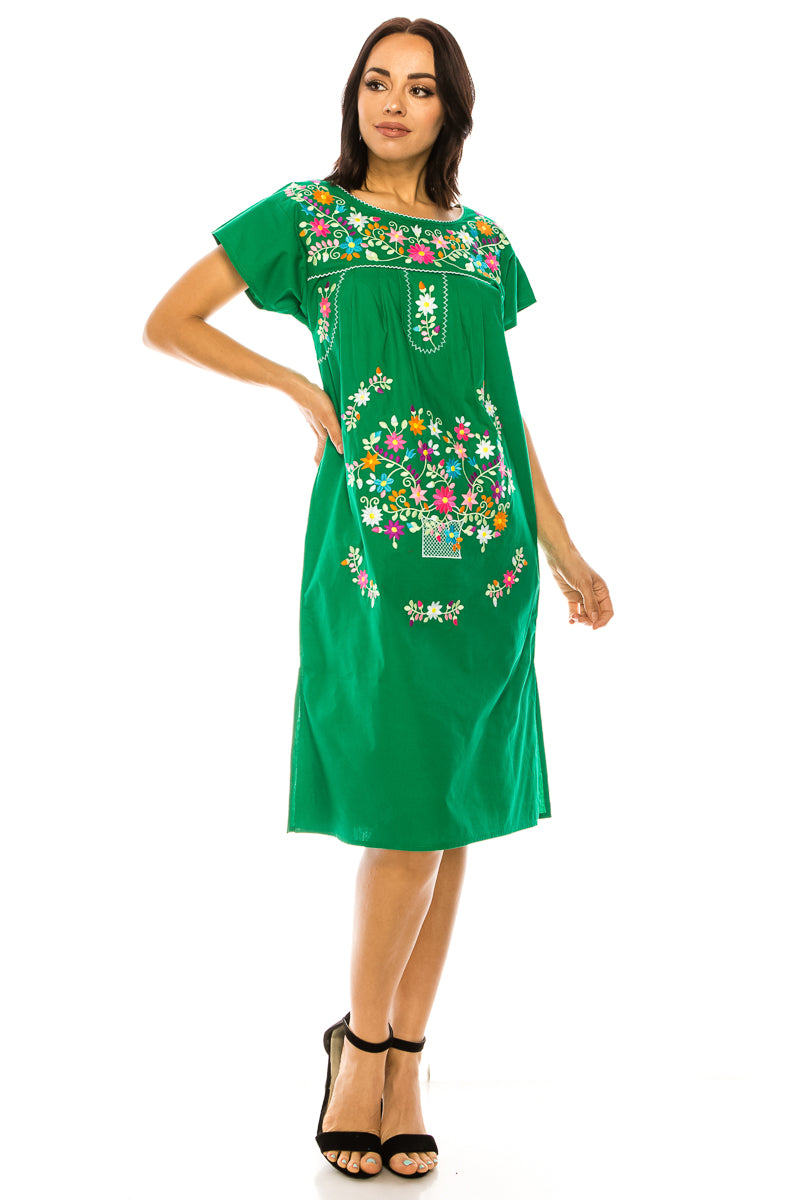 unik Embroidered Traditional Adult Puebla Mexican Dress Coral WD2058