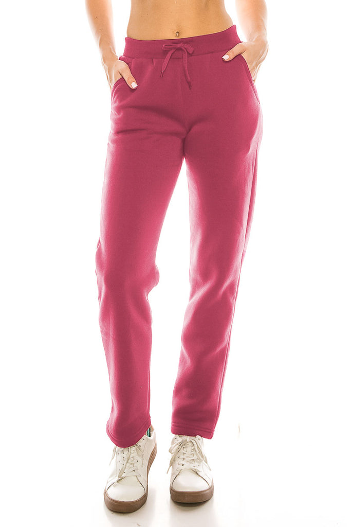 Women's Open Bottom Sweat Pants With Drawstring Waist Plum WP30